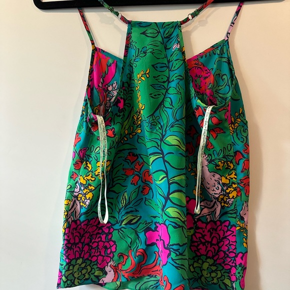 NWOT Lilly Pulitzer Dusk Silk Flowy Tank Top Shake your Tail feather - Picture 5 of 6